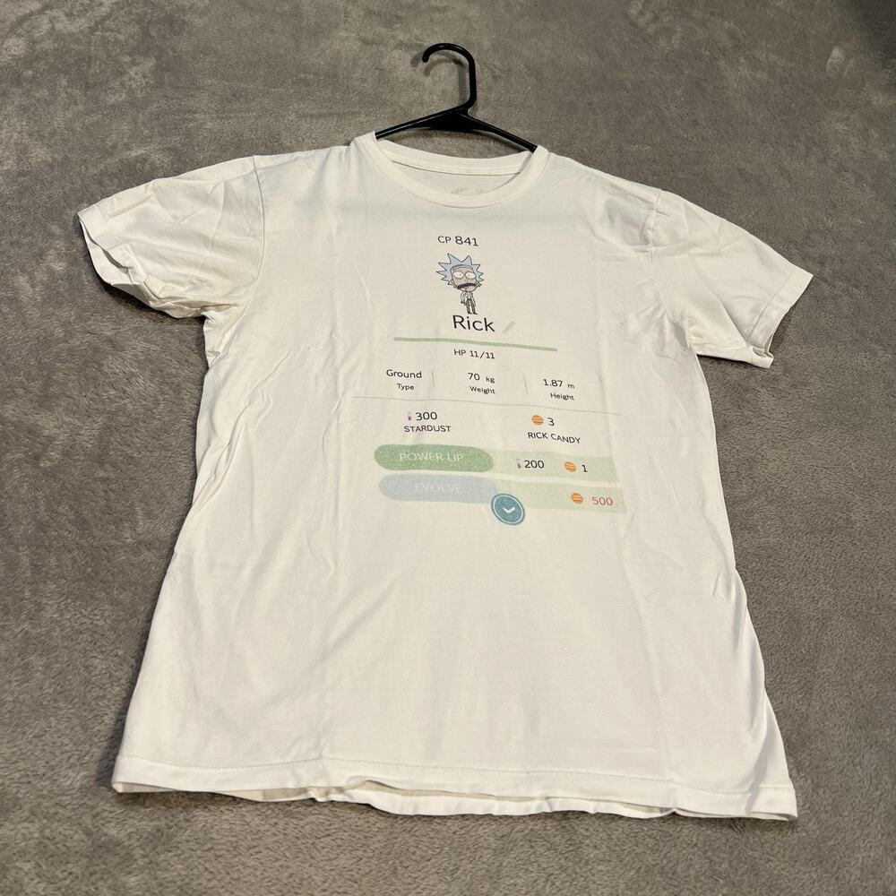 Rick and Morty Shirt Mens Small White Pokemon Go Parody TeePublic CP 841 Tee